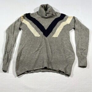 Alps & Meters Wool Cashmere Gray Ski Race Knit Olympic Stripe Sweater  L STAINS